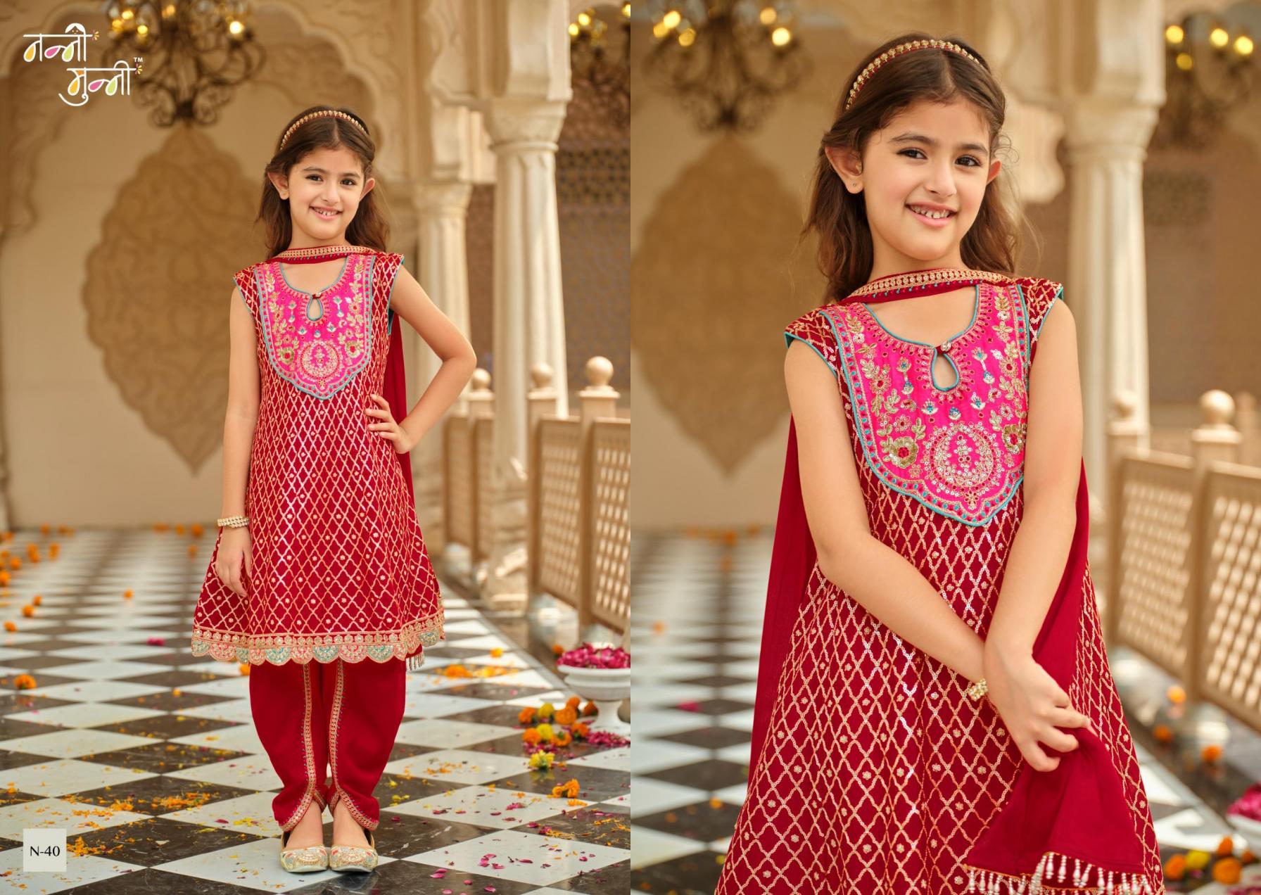 3 Piece Girls Partywear Stitched Suit (N40) Pink