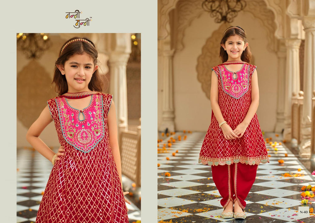 3 Piece Girls Partywear Stitched Suit (N40) Pink
