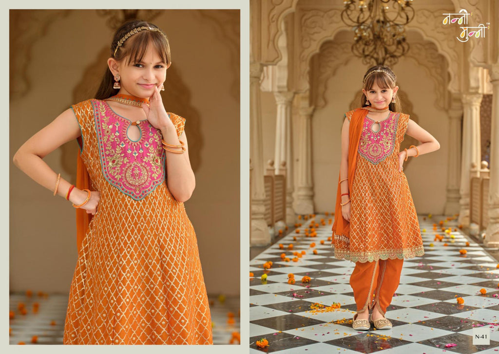 3 Piece Girls Partywear Stitched Suit (N41) Orange