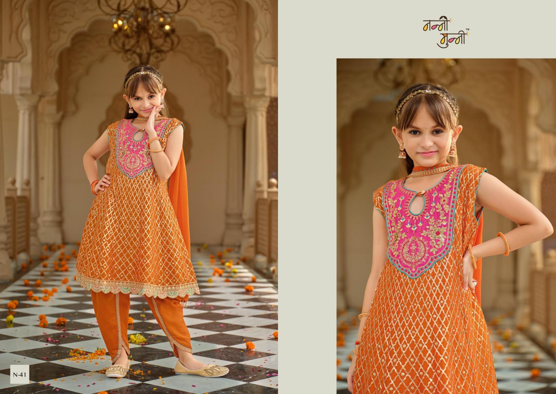 3 Piece Girls Partywear Stitched Suit (N41) Orange