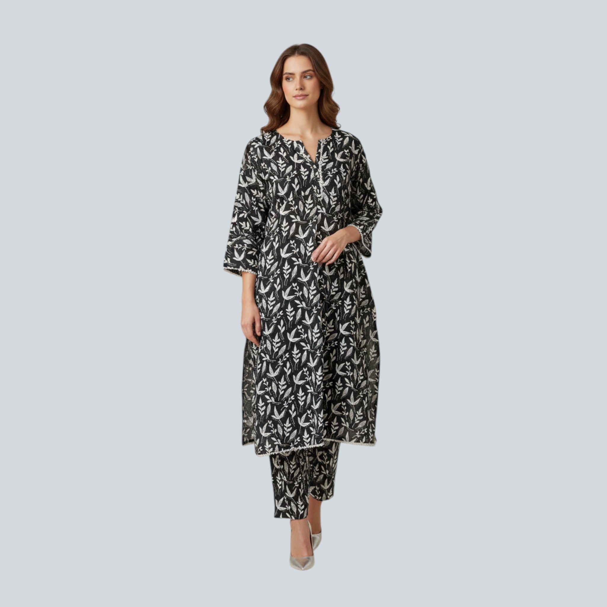 2 Piece Stitched Black and White Lawn Suit - Designer Inspired by Khaadi (BW06)