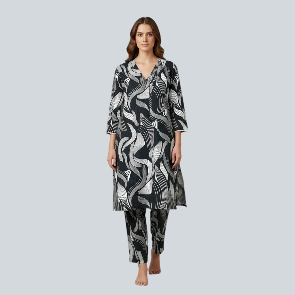 2 Piece Stitched Black and White Lawn Suit - Designer Inspired by Khaadi (BW08)